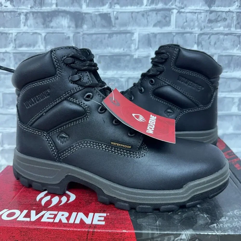 Wolverine Work Boots Black Waterproof Leather Lace Up W08141 Mens Size 7.5 EW